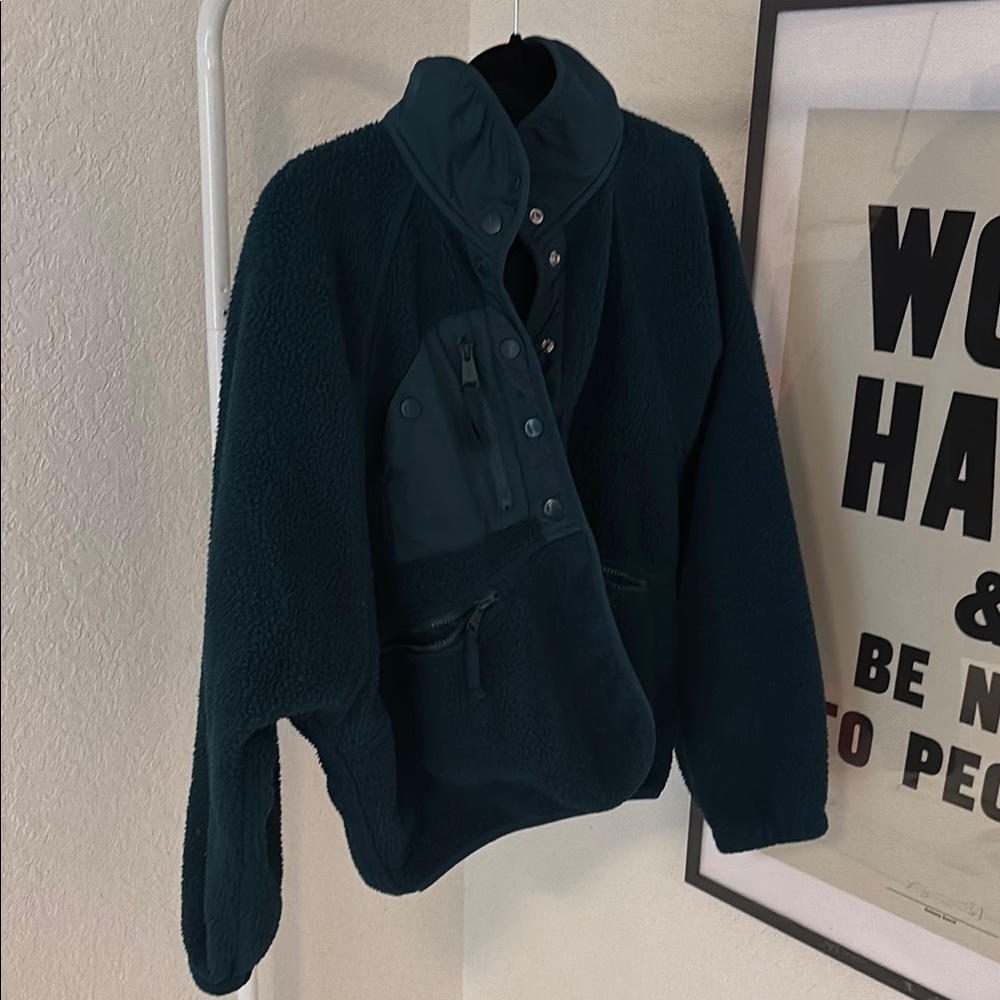 Free People Hit the Slopes Dark Green Fleece Snap Jacket